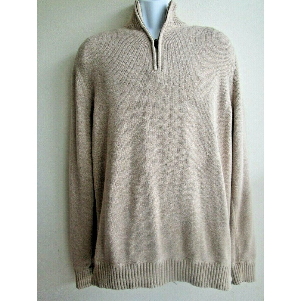 Eddie Bauer Mens Big Tall Sweater Cream Beige Size TXL Extra Large 1/4 Zipper